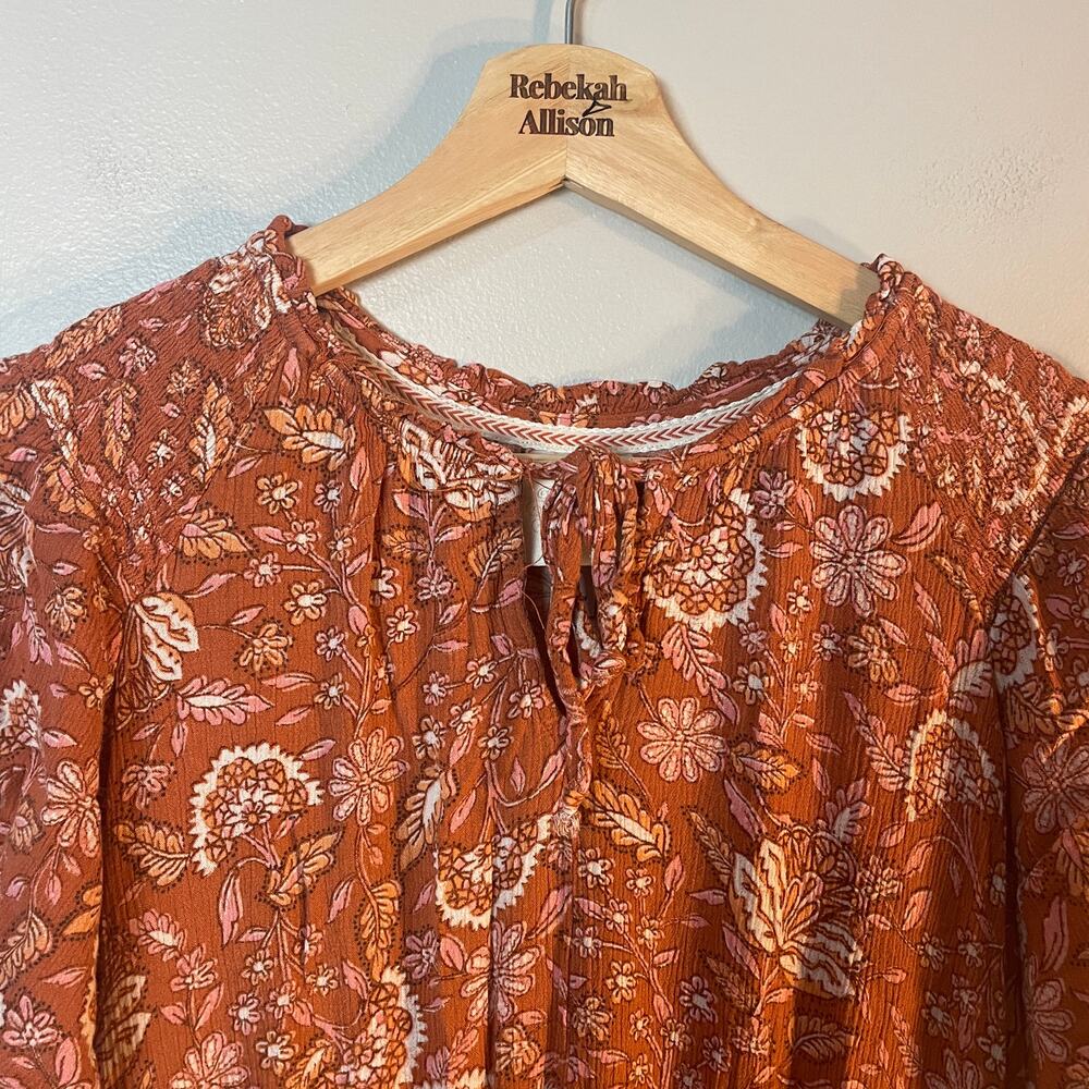 Knox Rose SZ Large Floral Ruffle Short Sleeve Full Length Orange Pink Dress EUC - Picture 5 of 12